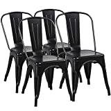 Meilleure chaise de jardin – Comparatif %currentmonth% %currentyear% Yaheetech Lot de 4 Chaise de Salle à Manger Industrielle Chaise de Cuisine 45 cm H Empilable Tabouret avec Dossier Jardin Balcon Bistrot Café Salon Exterieur Interieur Noir