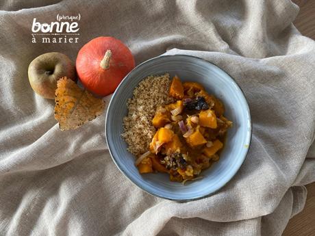 Tajine de potimarron et patates douces aux pommes et pruneaux