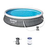Meilleure piscine autoportante – Comparatif 2020 Bestway 57376 Piscine hors sol Fast Set™ ronde motif rotin gris 396 x 84 cm, pompe de filtration