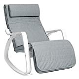 Meilleur fauteuil à bascule – Comparatif 2020 SONGMICS Fauteuil à Bascule en Bois de Bouleau, Chaise berçante, avec Repose-Pieds réglable en 5 Angles, Imitation Lin, capacité de Charge 150 Kg, Salon, Gris Clair LYY11WG