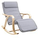 Meilleur fauteuil à bascule – Comparatif 2020 SONGMICS Fauteuil à bascule en bois de bouleau, Chaise berçante avec repose-pied réglable sur 5 hauteurs, housse en coton, capacité de charge 150 kg, Gris LYY41G