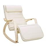 Meilleur fauteuil à bascule – Comparatif 2020 SONGMICS Fauteuil à bascule en bois de bouleau, Chaise berçante avec repose-pied réglable sur 5 hauteurs, housse en coton, capacité de charge 150 kg, pour salon, chambre, Beige LYY10M