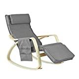 Meilleur fauteuil à bascule – Comparatif 2020 SoBuy® FST18-DG éponge plus épais, Rocking Chair Fauteuil à bascule berçante avec repose-pieds réglable Bouleau + 1 pochette latérale gratuite