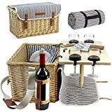 Meilleure table pique-nique – Comparatif 2020 HappyPicnic Panier Pique-Nique en Osier pour 4, 4 kit, Panier en Osier de Pique-Nique Service Cadeau de vin en Bambou avec Snack Table pour Le Camping et extérieur Fête