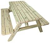Meilleure table pique-nique – Comparatif 2020 MG Timber Products Table de pique-nique en bois robuste de 1.5 m fabriquée avec des meubles épais en bois de séquoile suédois, traité sous pression pour résister aux intempéries pendant 15 ans