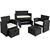 Meilleur pouf de jardin – Comparatif 2020 TecTake 800719 Salon de Jardin en Résine tressée, avec 1 Canapé 2 Fauteuils 2 Tabourets et 1 Table, Coussins Inclus - Plusieurs Couleurs - (Noir | no. 403278)
