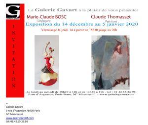 Galerie Gavart  Exposition Marie-Claude Bosc  et  Claude Thomasset du 17 Décembre au 5 Janvier 2021