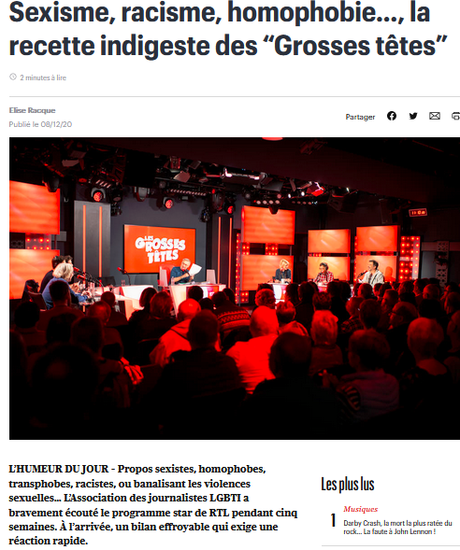 Les Grosses Têtes de RTL, une décharge à ciel ouvert d’ordures racistes, sexistes et LGBTQI phobes, vraiment ? Les Grosses Têtes de RTL, une décharge à ciel ouvert d’ordures racistes, sexistes et LGBTQI phobes, vraiment ?