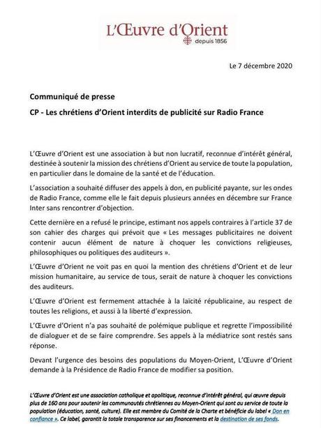 Aider les chrétiens d’Orient sur France Inter : l’hypersensibilité de la laïcité