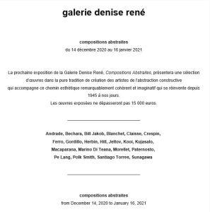 Galerie Denise René  « Compositions abstraites » 14 Décembre 2020 au16 Janvier 2021
