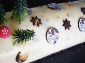 Bûche mousse nougat, insert framboise, croustillant pistache, biscuit glaçage blanc