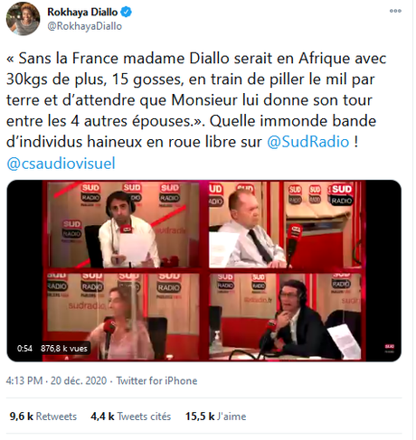 la fRance n’est pas raciste, acte 222, scène 2327, sur #SudRadio 🤮