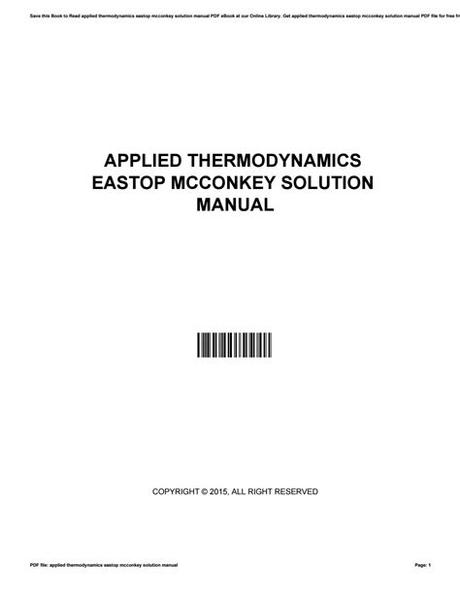 Pdf Download APPLIED THERMODYNAMICS BY EASTOP AND MCCONKEY SOLUTION MANUAL FREE DOWNLOAD Read E-Book Online PDF