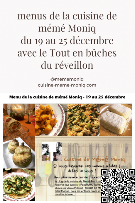 menus de la cuisine de mémé Moniq du 19 au 25 décembre