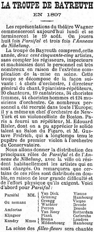 La centième de Parsifal — La troupe de Bayreuth en 1897