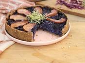 Tarte chou rouge, tofu fumé poire