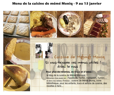menus de la cuisine de mémé Moniq du 9 au 15 janvier