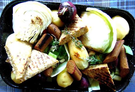 Braisé de légumes d'hiver avec tempeh et saucisse végétale