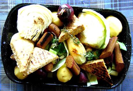 Braisé de légumes d'hiver avec tempeh et saucisse végétale