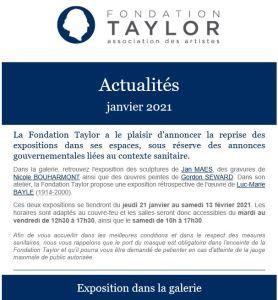 Fondation TAYLOR  reprise des expositions 21 Janvier au 13 Février 2021