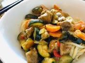 Porc mariné curry, légumes, facile