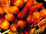 Casserole poivrons grillés saucisses végétales avec brochette pomme terre