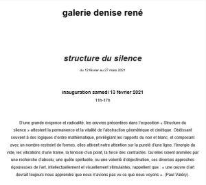 Galerie Denise René  » Structures du silence » 12 Février au 27 Mars 2021