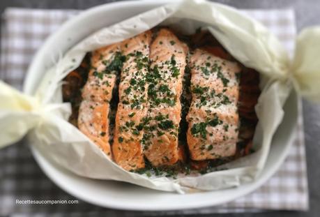 Saumon au four en papillote et ses petits légumes 