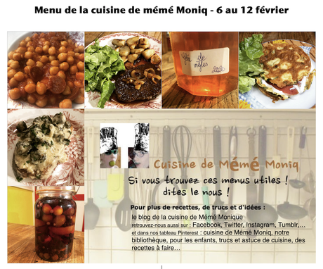 menus de la cuisine de mémé Moniq du 6 au 12 février