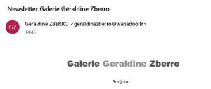 Galerie Géraldine Zberro – actualités de la galerie le 15 Février 2021
