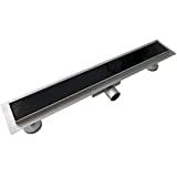 Meilleur caniveau de douche – Comparatif %current month% %currentyear% Aica Caniveau de Douche Italienne Acier Inoxydable 90 cm Siphon Sol D'évacuation Modèle en verre Noir Rectangulaire Extra Plat Argent