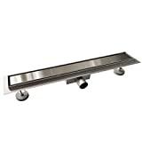 Meilleur caniveau de douche – Comparatif %current month% %currentyear% Aica Caniveau de Douche Italienne Acier Inoxydable 90 cm Siphon Sol D'évacuation le Modèle 2 en 1 à Carreler Drain de Douche Rectangulaire Extra Plat Argent