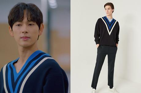 RUN ON : Ki Seon-Gyeom’s dark navy v-neck sweater in S1E04