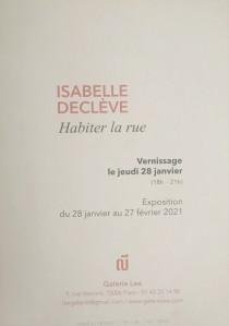 Galerie LEE  exposition  » Habiter la rue  » depuis le 28 Janvier 2021 -jusqu’au 27 Février 2021