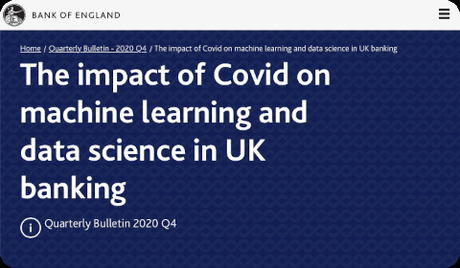 Bank of England – The impact of Covid on machine learning and data science in UK banking