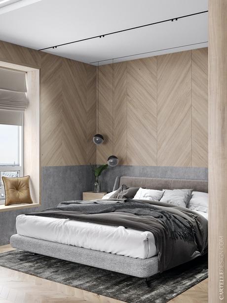 chambre déco gris bois cocoon design moderne cosy minimaliste style hotel