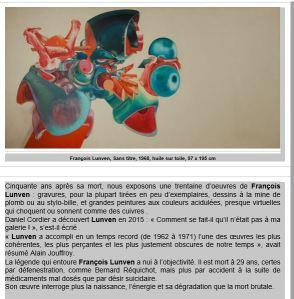 Galerie Alain Margaron-24 Mars au 15 Mai 2021 « Le temps du regard » Hommage à François Lunven