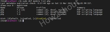 Rechercher des modules ou des versions PHP à installer sur AlmaLinux 8