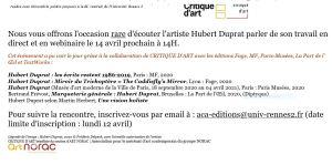 Rencontres publiques avec Hubert Duprat  le Mercredi 14 Avril 2021 (Archives de la critique d’art)