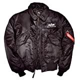 Meilleur blouson de pilote – Comparatif mars 2021 Alpha Industries Veste de pilote CWU 45 Top Gun Bomber en nylon avec doublure chaude matelassée avec rembourrage en polyester. - Noir - Large