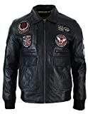 Meilleur blouson de pilote – Comparatif mars 2021 Aviatrix Blouson Homme Cuir véritable Bleu Badges Style Pilote air Force Bomber