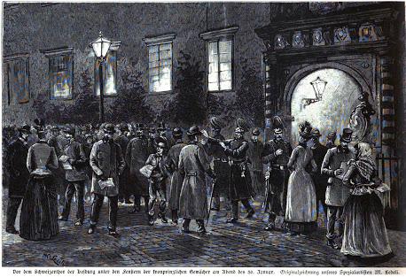 Drame de Mayerling — Le transport du corps de l'archiduc hériter Rodolphe de la gare de Vienne à la Hofburg — Dessins de Karl Trill.