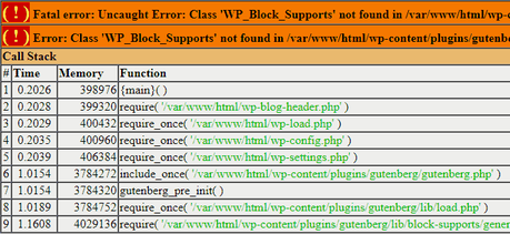Erreur fatale WordPress Gutenberg