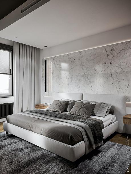 chambre nuance de gris style hotelière faux plafond - blog design clemaroundthecorner