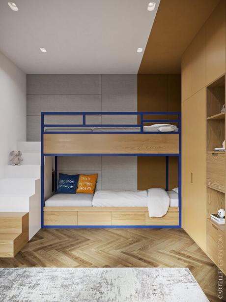 Appartement 3 pièces t3 chambre deux enfants lit superposés sur-mesure bois coffre
