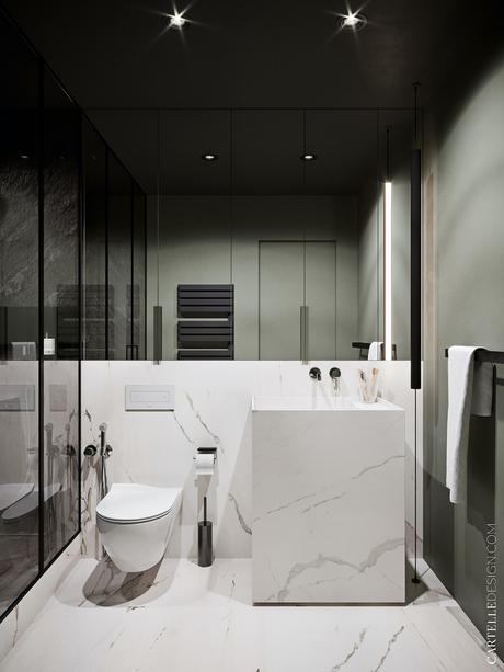 salle de bains vert olive kaki noir blanc - blog déco clemaroundthecorner