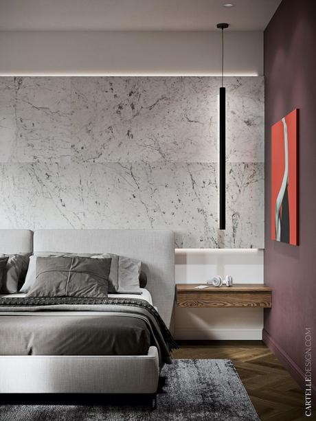 chambre grise revêtement mur effet marbre blog déco - clem around the corner