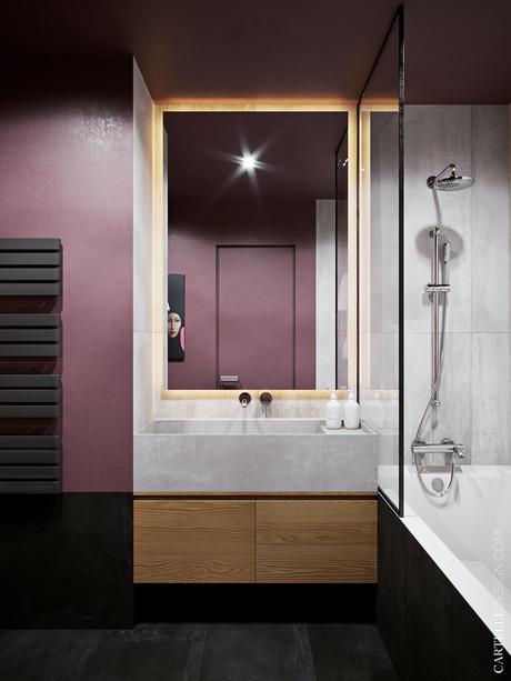 salle de bains prune gris noir blanche douche appartement 3 pièces