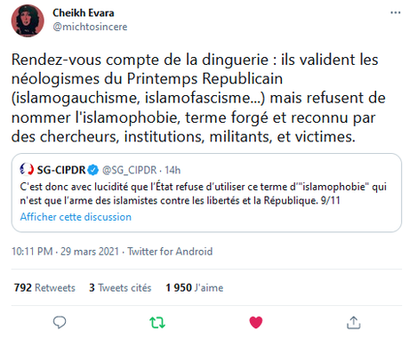 ma réponse au @SG_CIPDR : de la propagande d’Etat autour du terme #islamophobie pour servir sa loi raciste #separatisme