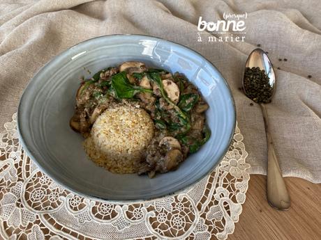 Poêlée crémeuse de champignons, lentilles et épinards